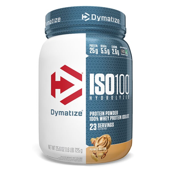 Dymatize Nutrition, ISO100 Hydrolyzed, 100% Whey Protein Isolate, Peanut Butter, 1.6 lbs (725 g)