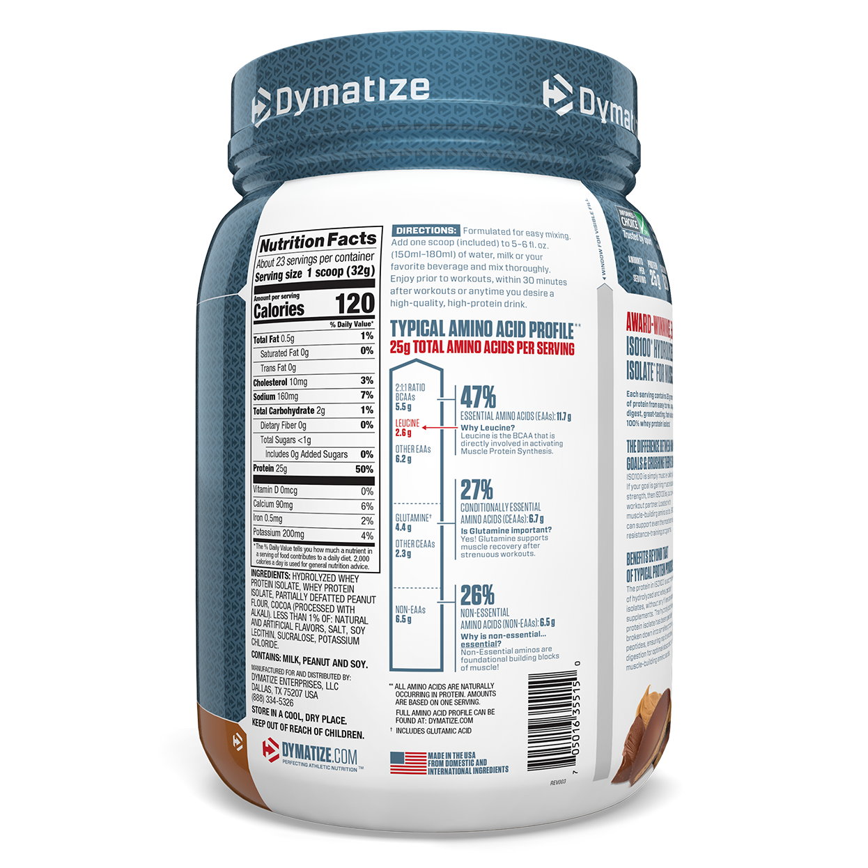 Dymatize Nutrition Iso 100 Hydrolyzed 100 Whey Protein Isolate Chocolate Peanut Butter 16 1013