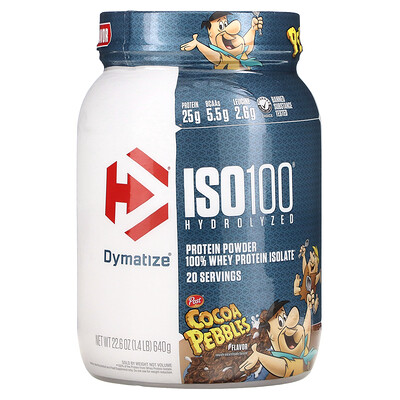 Dymatize Nutrition ISO100, гидролизованный, 100% изолят сывороточного протеина, галька какао, 640 г (1,4 фунта)
