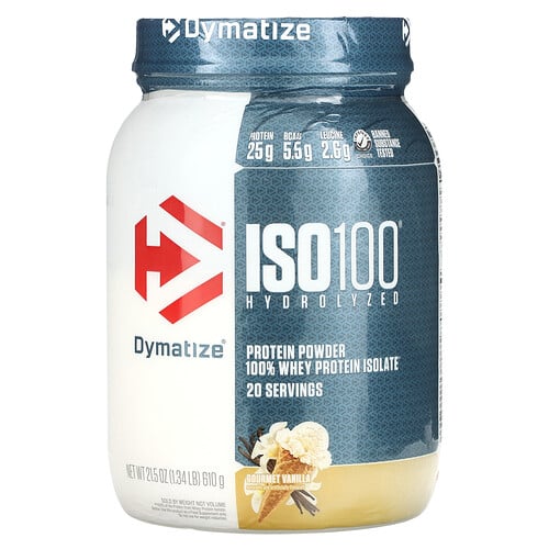Dymatize, ISO100® Hydrolyzed, hydrolysiertes 100% Molkenproteinisolat, Gourmet-Vanille, 610 g (1,34 lb.)