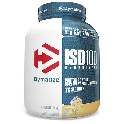 Dymatize Nutrition ISO 100 Hydrolyzed, 100 % изолят сывороточного белка, со вкусом торта, 2,3 кг (5 фунтов)