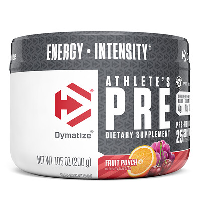 Dymatize Nutrition Athlete's Pre, предтренировочная добавка, фруктовый пунш, 200 г (7,05 унции)