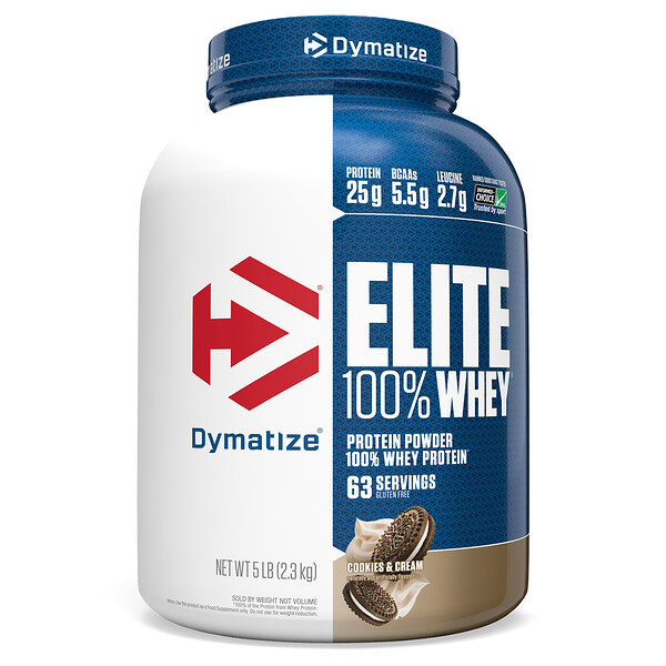 Dymatize Nutrition‏, אבקת חלבון מי גבינה Elite 100%, עוגיות ושמנת, 2.3 ק"ג (5 lbs)