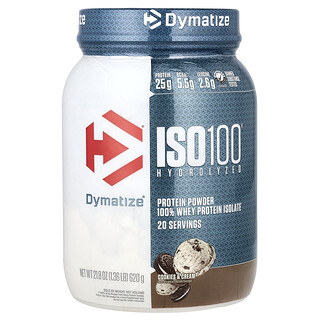 Dymatize, ISO100® Hydrolyzed, 100% Whey Protein Isolate, Cookies & Cream, 1.36 lb (620 g)