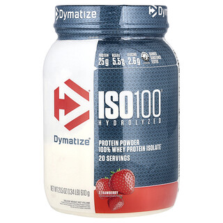 Dymatize, ISO100® hydrolysé, 100 % isolat de protéines de lactosérum, Fraise, 610 g