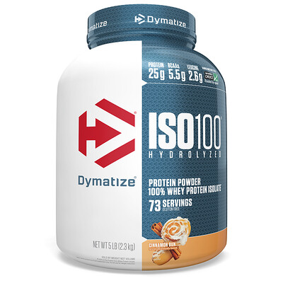 Dymatize Nutrition ISO100, гидролизованный 100% изолят сывороточного протеина, булочка с корицей, 2,3 кг (5 фунтов)