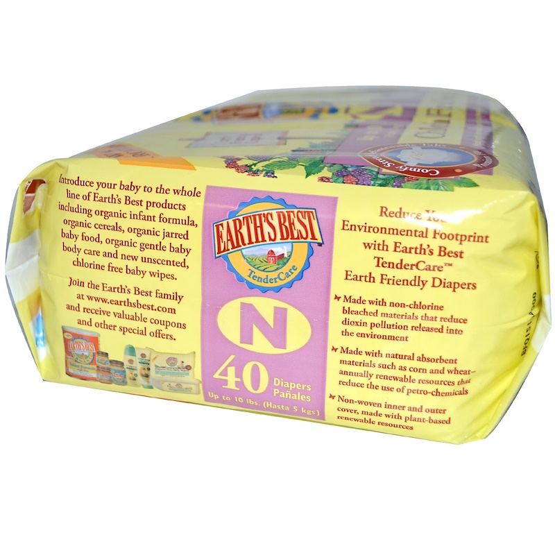 Earth's Best, TenderCare, Chlorine Free Diapers, Newborn, Up to 10 lbs
