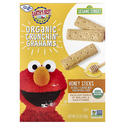 Earth's Best, Crunchin' Grahams® orgánico, 2 años en adelante, Palitos de miel, 150 g (5,3 oz)
