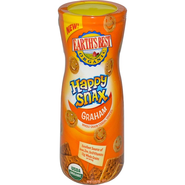 Earth's Best, Happy Snax, Whole Grain Cereal Snacks, Graham, 2.6 oz (73