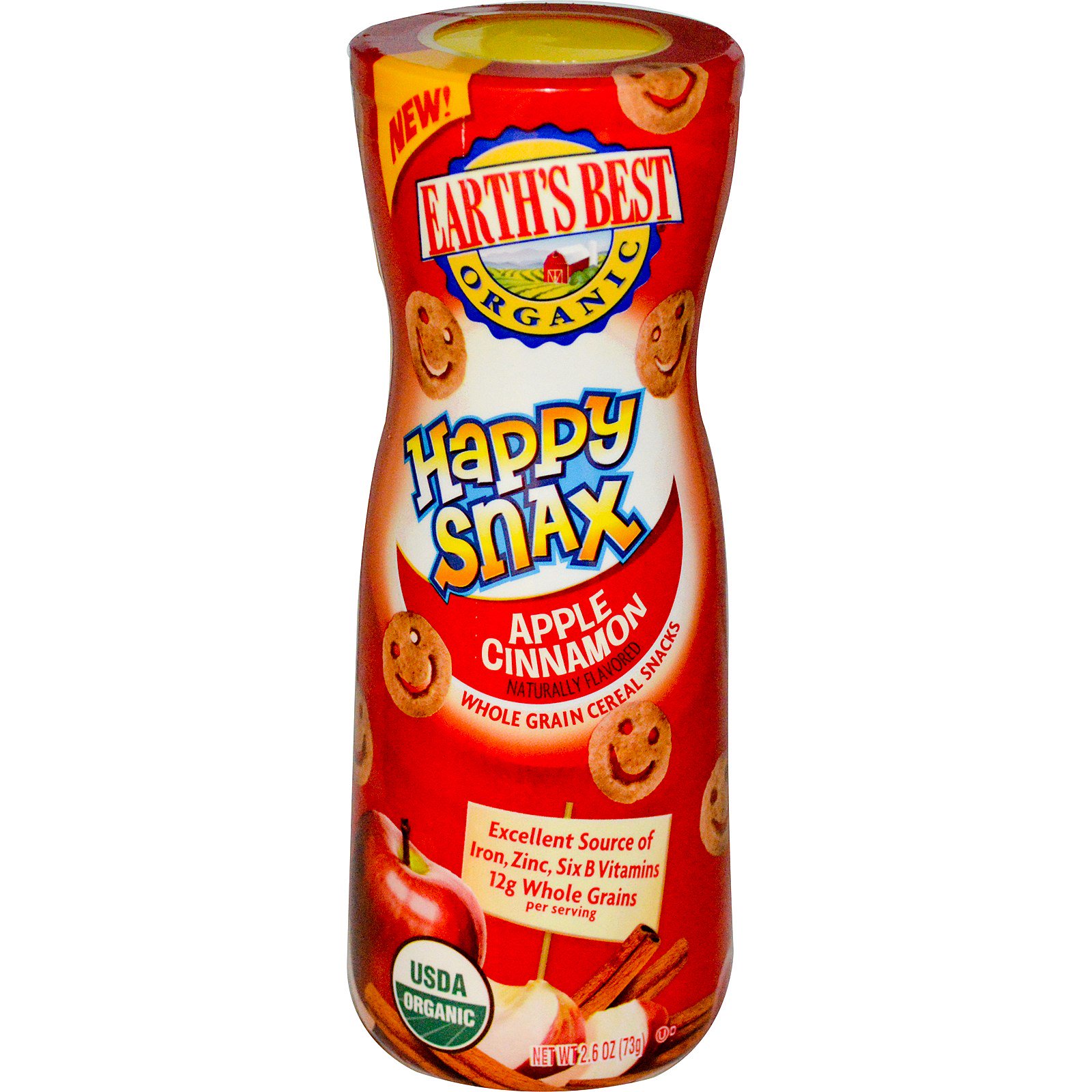 Earth's Best, Organic Happy Snax, Whole Grain Cereal Snacks, Apple