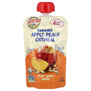 Earth's Best, Puree Buah & Bijian Organik, 6+ Bulan, Apple Peach Oatmeal, 3.5 oz (99 g)