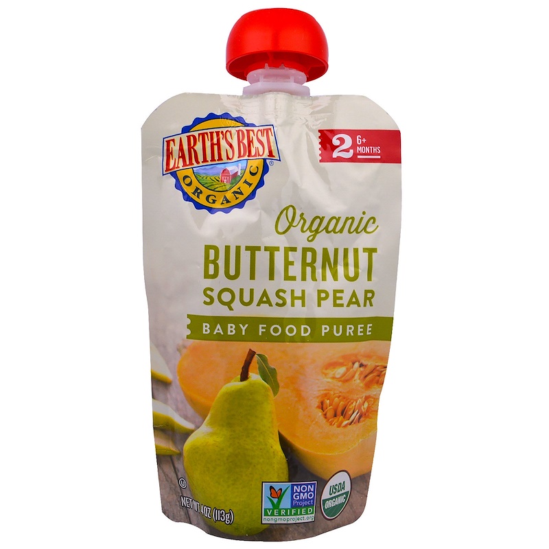 Earth's Best, Organic Butternut Squash Pear, Baby Food Puree, 6+ Months