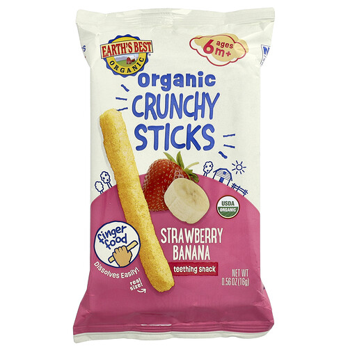 Earth's Best Organic Crunchy Sticks, 6+ Months, Strawberry Banana, 0.56 oz (16 g)