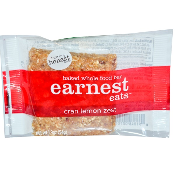 Earnest Eats, Baked Whole Food Bar, Cran Lemon Zest, 1.9 oz (54 g) (Discontinued Item) 