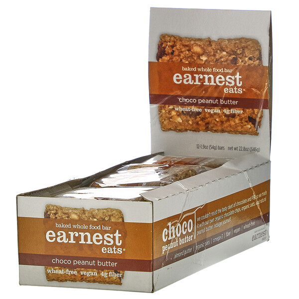 Earnest Eats, Barra Integral Assada, Chocolate e Manteiga de Amendoim, 12 Barras, 54 g Cada