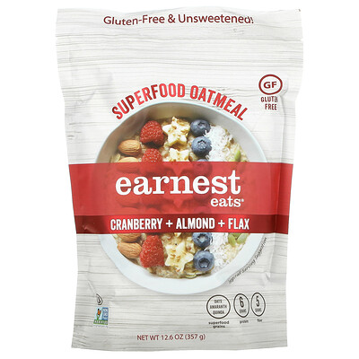 

Earnest Eats, Superfood Oatmeal, Cranberry + Almond + Flax, 12.6 oz (357 g)