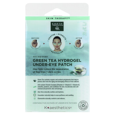 Earth Therapeutics, Parches de hidrogel para el contorno de los ojos con té verde, 5 pares