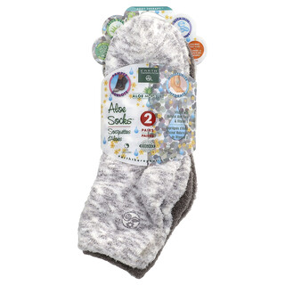 Earth Therapeutics, Aloe Moisture™, Aloe Socks™, grå og hvit, 2 par
