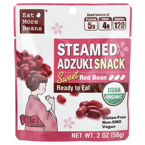 Eat More Beans Steamed Adzuki Snack, Sweet Red Bean, 2 oz (58 g)