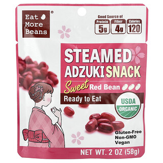 Eat More Beans, Ångkokt Adzuki-snack, söta röda bönor, 58 g