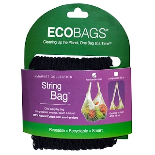 ECOBAGS, Market Collection, String Bag, Tote Handle 10 in, Black, 1 Bag