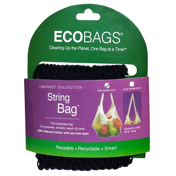 ECOBAGS, Market Collection, String Bag, Tote Handle 10 in, Black, 1 Bag