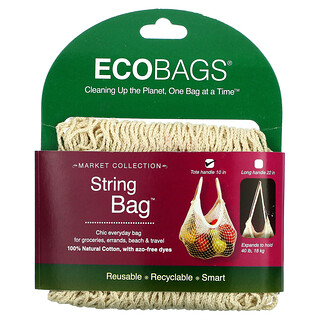 ECOBAGS, 市場精選收藏，網線袋，手提包把手10英寸，天然色，1個包
