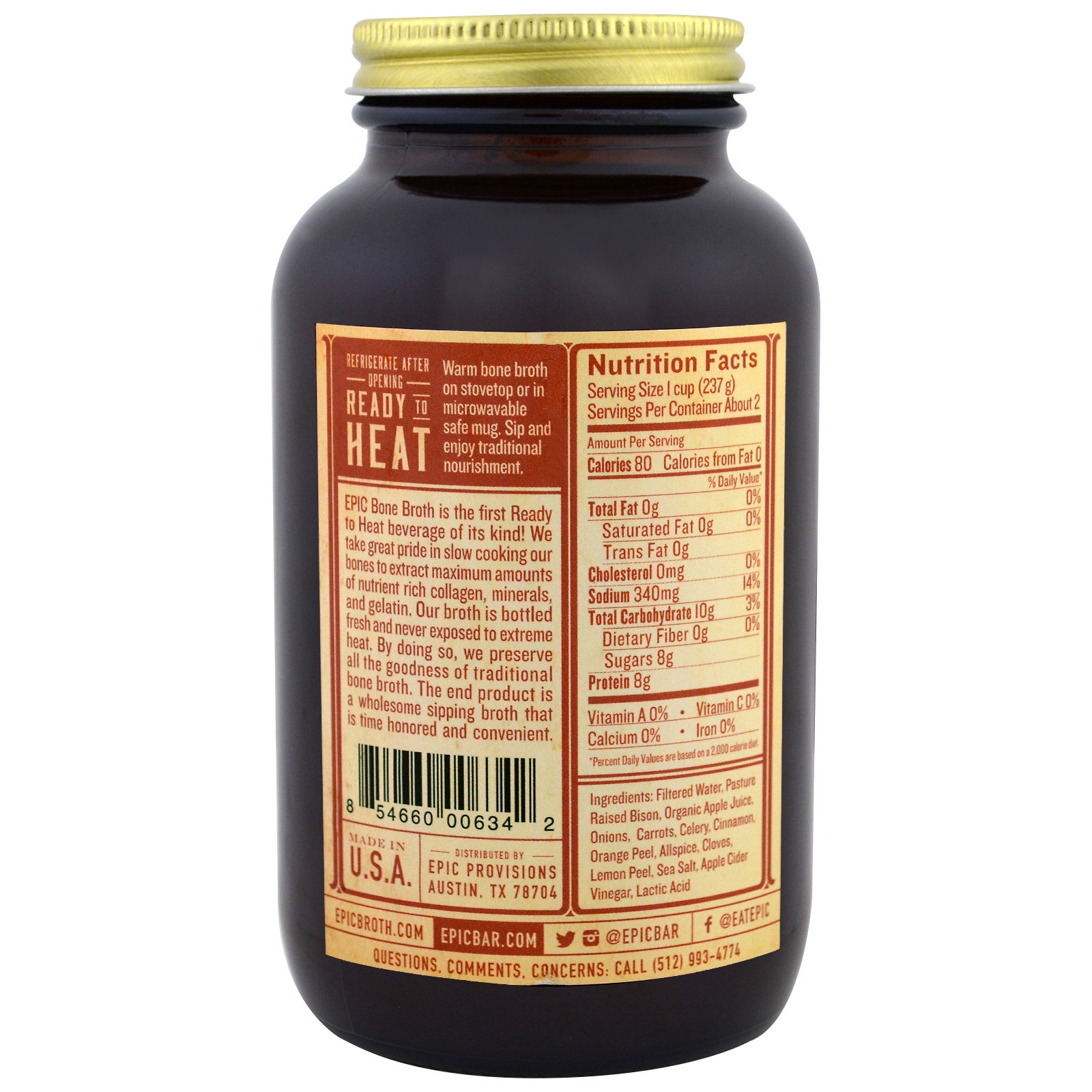 Epic Bar, Artisanal Bone Broth, Bison Apple Cider, 14 fl oz (414 ml) iHerb