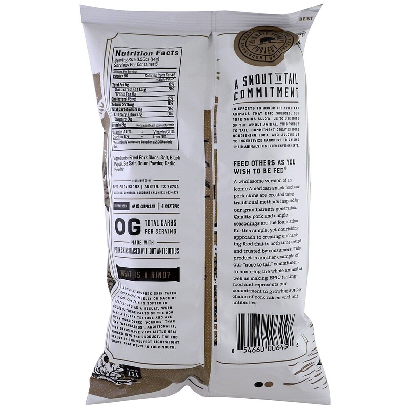 Epic Bar, Artisanal Pork Rinds, Sea Salt & Pepper, 2.5 oz (70 g) iHerb