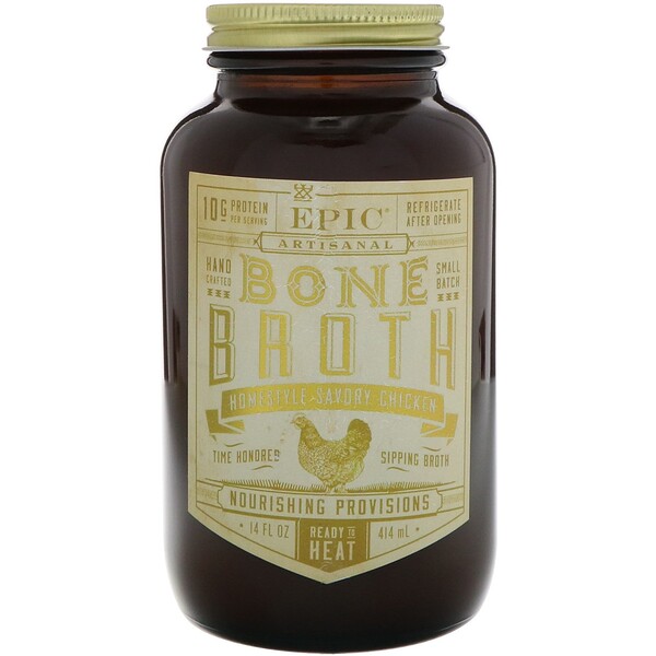 Epic Bar, Artisanal Bone Broth, Homestyle Savory Chicken, 14 fl oz (414
