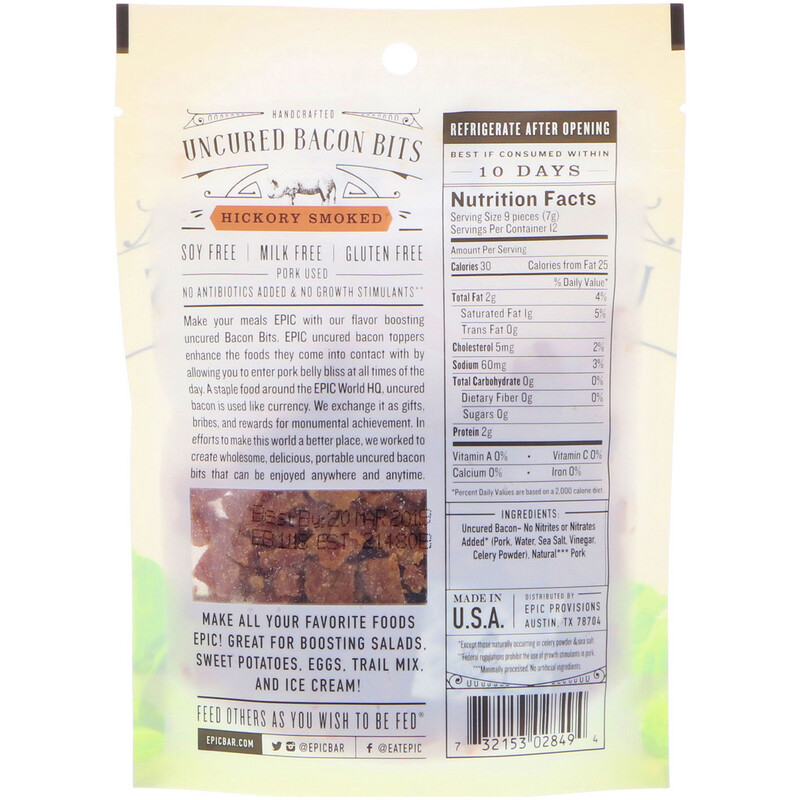 Epic Bar, Uncured Bacon Bits, Hickory Smoked, 3 oz (85 g) iHerb