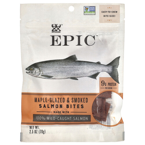 Epic Bar, Salmon Bites, Lachs-Snack, mit Ahornsirup glasiert und geräuchert, 70 g (2,5 oz.)
