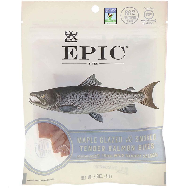 Epic Bar, Bites, Maple Glazed & Smoked, Tender Salmon, 2.5 oz (71 g