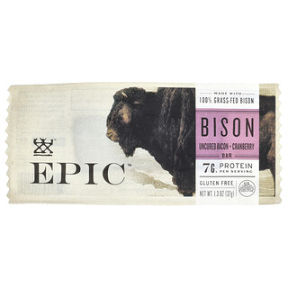 Epic Bar‏, Bison Bar, בייקון וחמוציות לא מעובדים, 37 גרם (1.3 אונקיות)