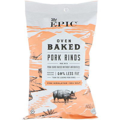 Купить Epic Bar запеченные в духовке свиные шкурки, розовая гималайская и морская соль, 70 г (2, 5 унции)
