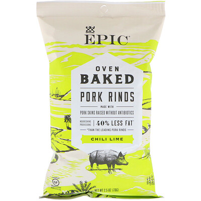 Epic Bar Oven Baked, Pork Rinds, Chili Lime, 2.5 oz (70 g)