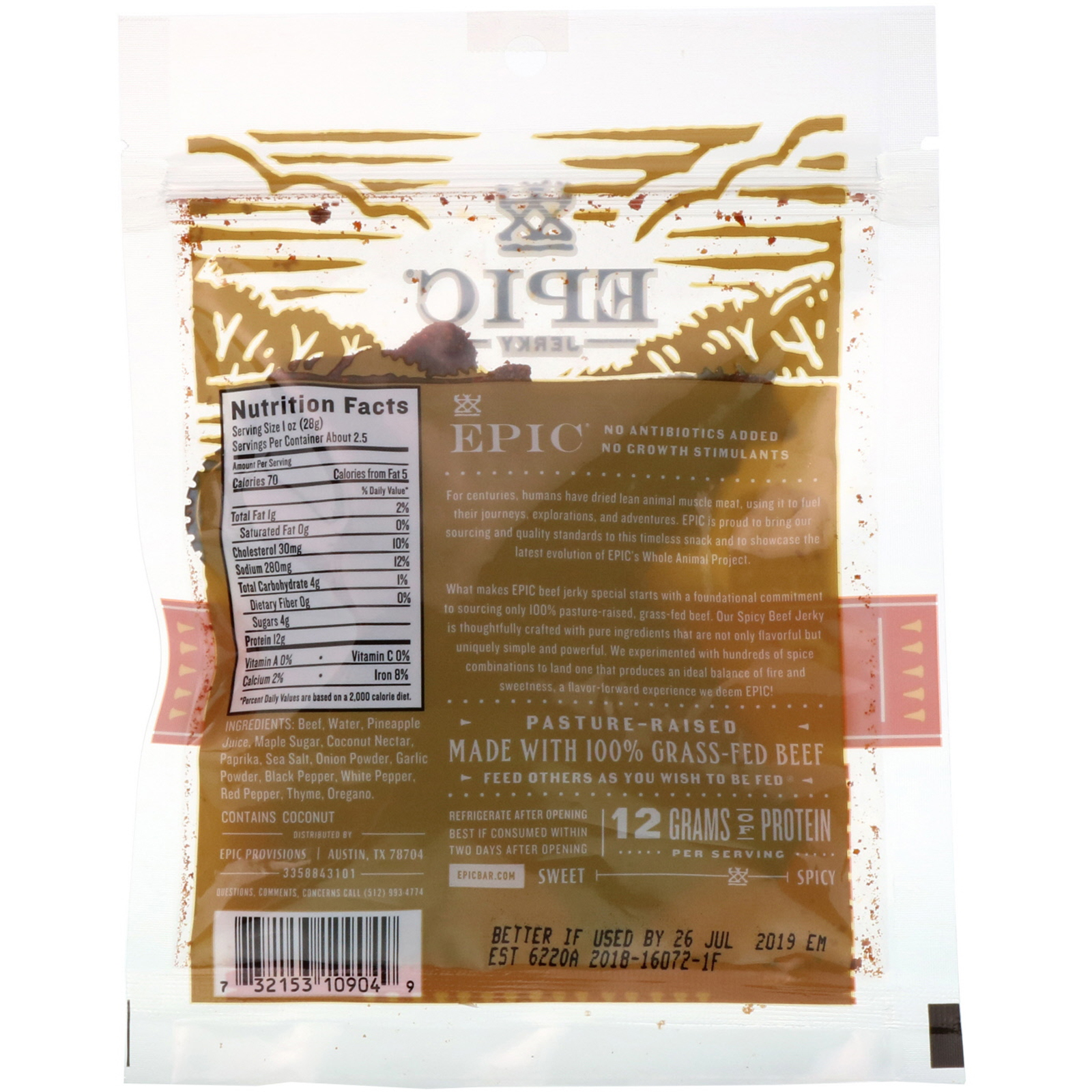 Epic Bar, Traditional Beef Jerky, Spicy, 2.25 oz (64 g) - iHerb