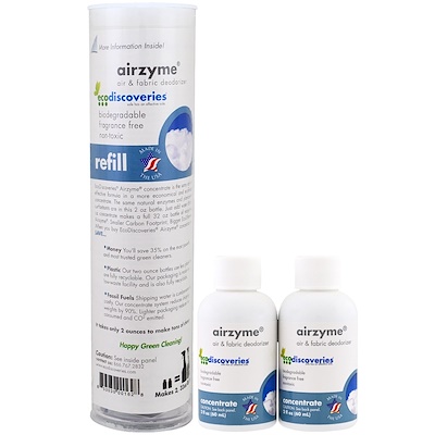 Airzyme - концентрированная заправка для дезодоранта воздуха и ткани, 2 бутылки по 2 унции каждая