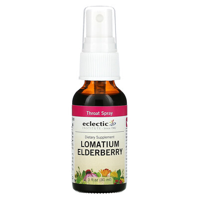 Eclectic Institute Throat Spray, Lomatium Elderberry, 1 fl oz (30 ml)