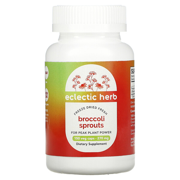 Eclectic Institute, необработанные свежие сублимированные ростки брокколи, 270 мг, 150 вегетарианских капсул без ГМО