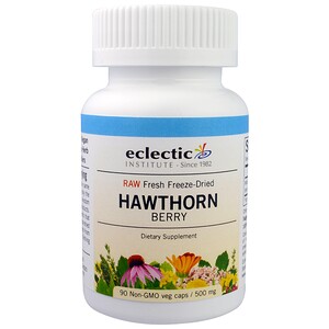 Эклектик Институт, Raw Fresh Freeze-Dried, Hawthorn, 500 mg, 90 Non-GMO Veg Caps отзывы