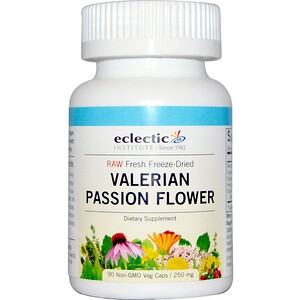 Отзывы о Эклектик Институт, Raw Fresh Freeze-Dried, Valerian Passion Flower, 250 mg, 90 Non-GMO Veggie Caps