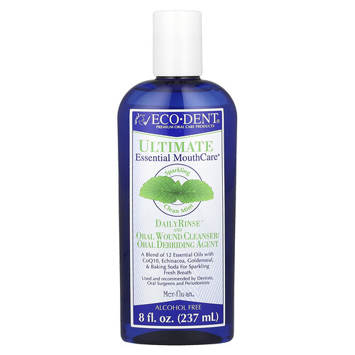 Eco-dent Ultimate Essential MouthCare®, DailyRinse™ & Oral Wound Cleanser/Debriding Agent, Alcohol Free, Sparkling Clean Mint, 8 fl oz (237 ml)