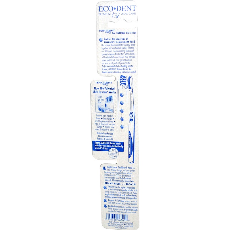 EcoDent, TerrAdent med5, Adult 31, Soft, 1 Toothbrush, 1 Spare Brush
