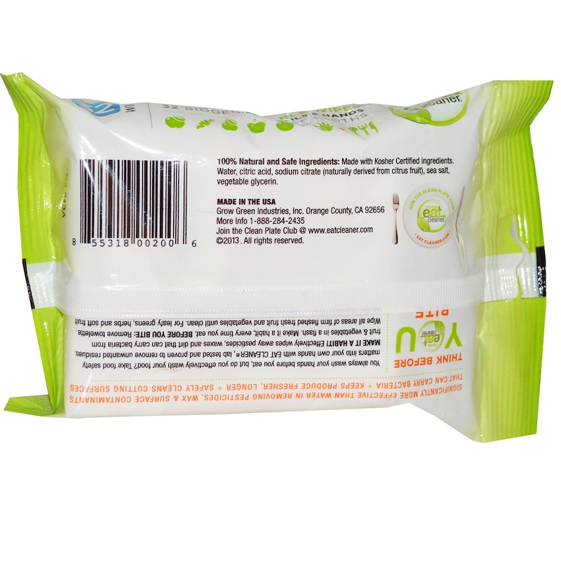 Eat Cleaner, Grab 'N Go Fruit + Vegetable Wipes, 32 Wipes, 7 in X 8 in Each iHerb
