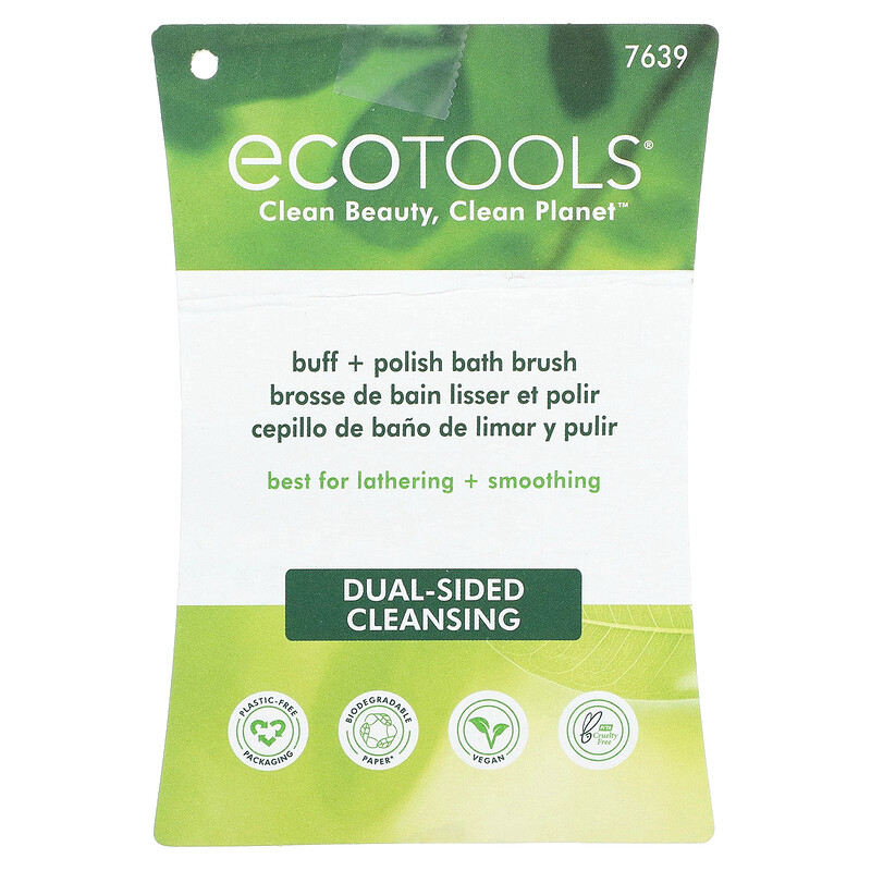 EcoTools Buff + Polish Badebürste – Langer Griff Zur Rückenreinigung, Doppelseitig Zum Peelen, Tierversuchsfrei