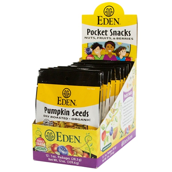 Eden Foods, Pocket Snacks, Pumpkin Seeds, 12 Packages, 1 oz (28.3 g