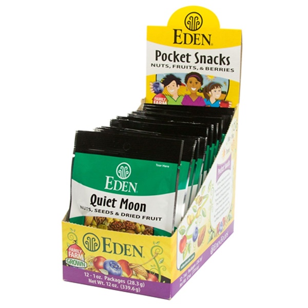 Eden Foods, Pocket Snacks, Quiet Moon, Nuts, Seeds & Dried Fruit, 12 Packages, 1 oz (28.3 g