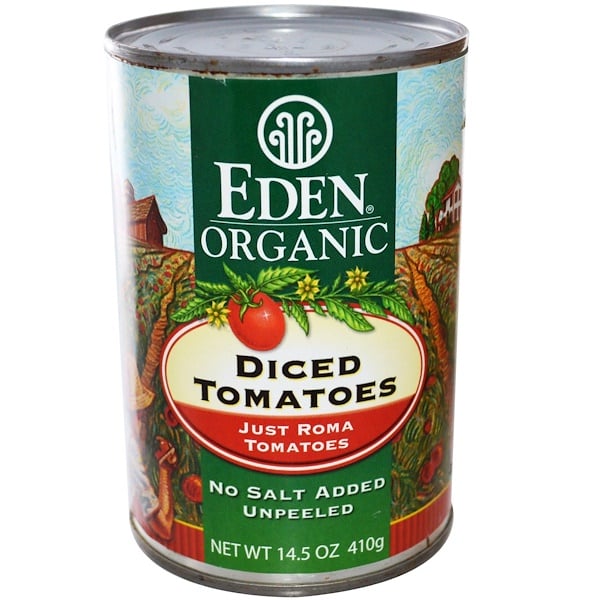 Eden Foods, Органические, Нарезанные Помидоры, Помидоры Сорта Рома 14.5 унции (410 г) (Discontinued Item) 