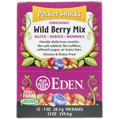 Eden Foods Карманный перекус: микс из лесных ягод, 12 упаковок, 12 пакетиков по 28.3 г каждый